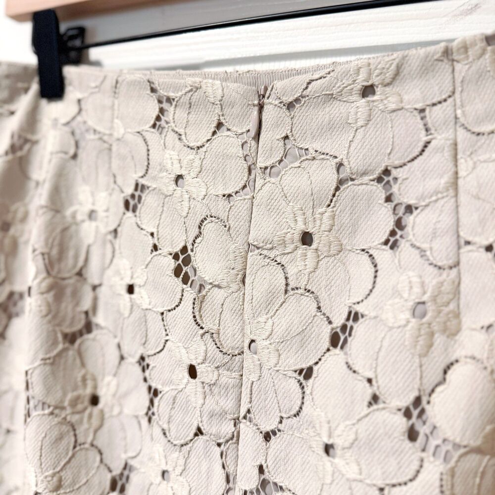 Ann Taylor Petite Floral Lace Embroidered Lined Skirt Taupe Career Spring 8 P - Picture 4 of 10